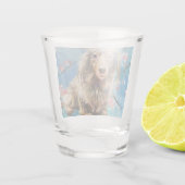 長毛のダックスフントが咲くさくらんぼ ショットグラス (裏面)