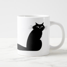 長毛の黒猫と長いふわふわの尾 ジャンボコーヒーマグカップ