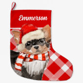 長毛千華紅愛犬の名前 ラージクリスマスストッキング (正面)