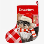 長毛千華紅愛犬の名前 ラージクリスマスストッキング (裏面)