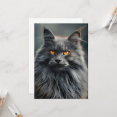 長毛威厳のある猫ポートレートデザイン カード (正面/裏面インサイチュ)