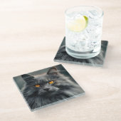 長毛威厳のある猫ポートレートデザイン ガラスコースター (アングル)