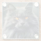 長毛威厳のある猫ポートレートデザイン ガラスコースター (裏面)