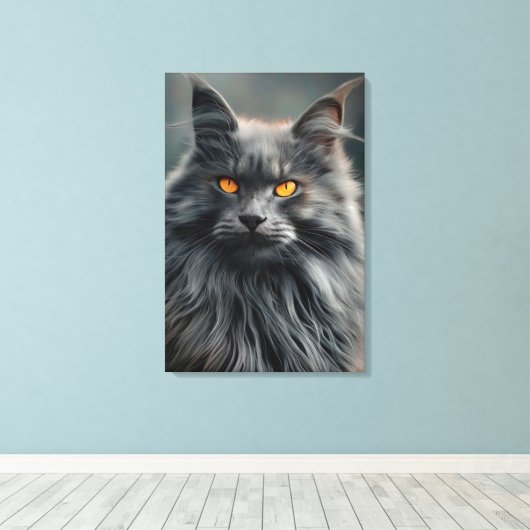 長毛威厳のある猫ポートレートデザイン キャンバスプリント (インサイチュ (ウッドフロア))