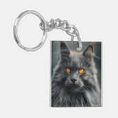長毛威厳のある猫ポートレートデザイン キーホルダー (正面左)