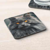 長毛威厳のある猫ポートレートデザイン コースター (左側)