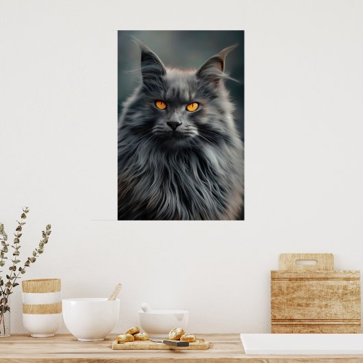 長毛威厳のある猫ポートレートデザイン ポスター (キッチン)