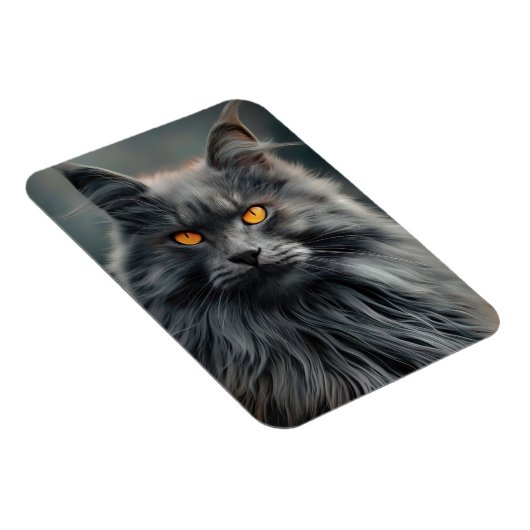 長毛威厳のある猫ポートレートデザイン マグネット (右側)