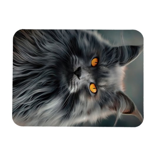 長毛威厳のある猫ポートレートデザイン マグネット (横)