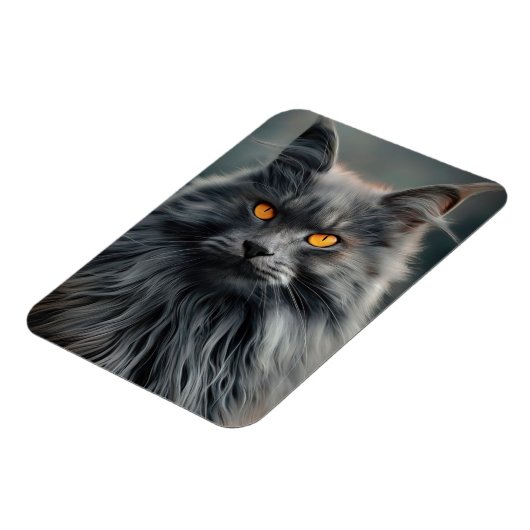 長毛威厳のある猫ポートレートデザイン マグネット (左側)