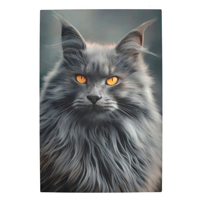 長毛威厳のある猫ポートレートデザイン メタルプリント (正面)