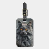 長毛威厳のある猫ポートレートデザイン ラゲッジタグ (正面縦)