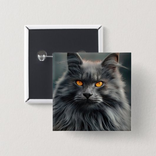 長毛威厳のある猫ポートレートデザイン 缶バッジ (正面&裏面)