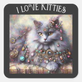 長毛灰色の猫ネコジュエリー宝石 スクエアシール