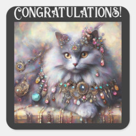 長毛灰色の猫ネコジュエリー宝石 スクエアシール