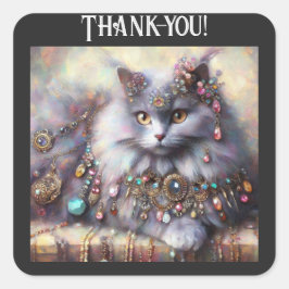 長毛灰色の猫ネコジュエリー宝石 スクエアシール