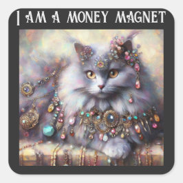 長毛灰色の猫ネコジュエリー宝石 スクエアシール