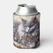 長毛灰色の猫ネコジュエリー宝石 缶クーラー (缶正面)