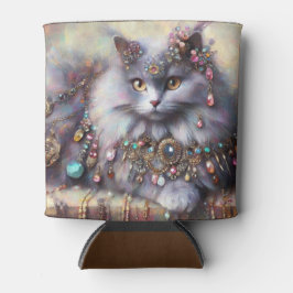 長毛灰色の猫ネコジュエリー宝石 缶クーラー
