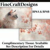 長毛種の猫、淡い珊瑚色の花 BP8A デコパージュ 薄葉紙