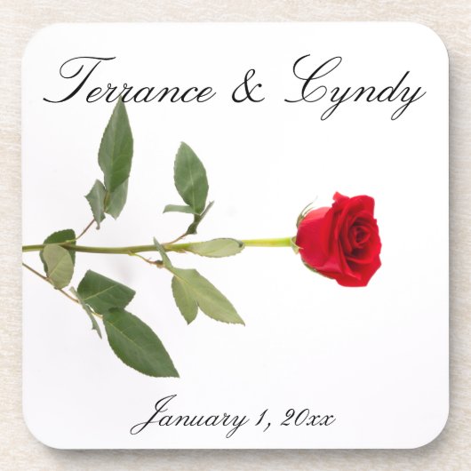 長独身のエレガント茎赤薔薇 コースター (正面)