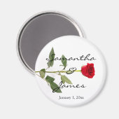 長独身のエレガント茎赤薔薇 マグネット (正面/裏面)