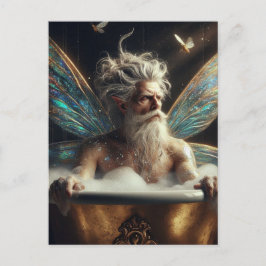 長老フェアリー・キングがお風呂に入る金ゴールド ポストカード