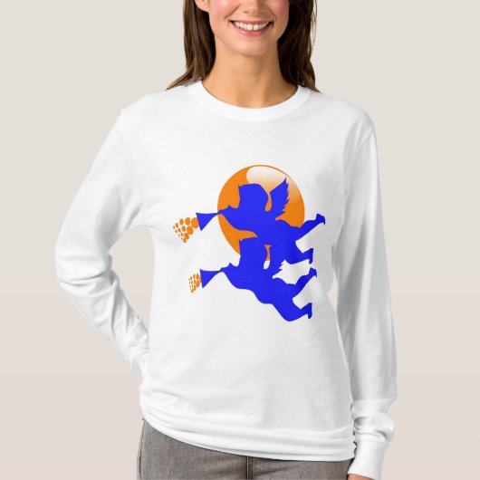 長袖のワイシャツを呼ぶ女性天使 Tシャツ (正面)