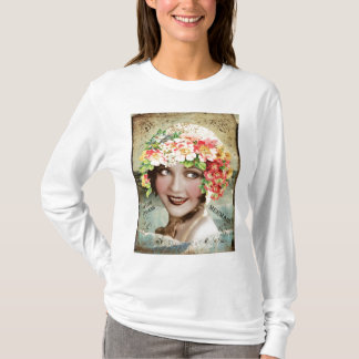 長袖のTシャツの女性の綿の上 Tシャツ