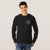 長袖カスタム会社ロゴビジネスブラック Tシャツ (正面フル)
