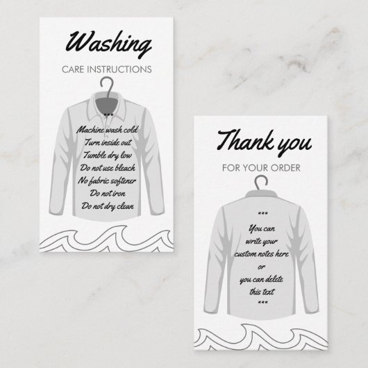 長袖ネックシャツの洗気に浄指示 名刺 (正面/裏面)