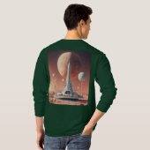 長袖レトロ – 未来的ムーンベースティー Tシャツ (裏面フル)