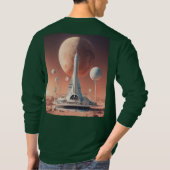 長袖レトロ – 未来的ムーンベースティー Tシャツ (裏面)