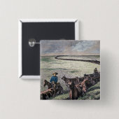 長角牛の牛はテキサス州からアビリンに、Kansa運転します 缶バッジ (正面&裏面)