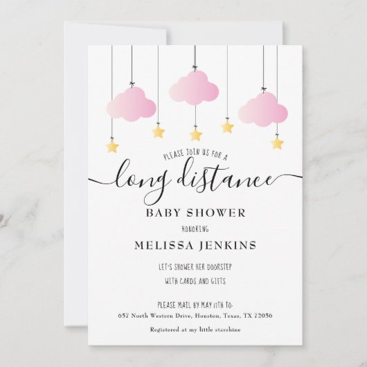 長距離シャワー | ピンクの粉を郵便で 招待状 (正面)