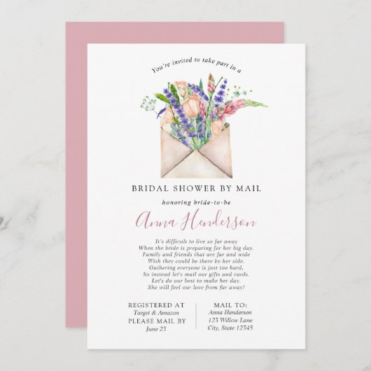 長距離ブライダルシャワー（メール別） 招待状 (正面/裏面)