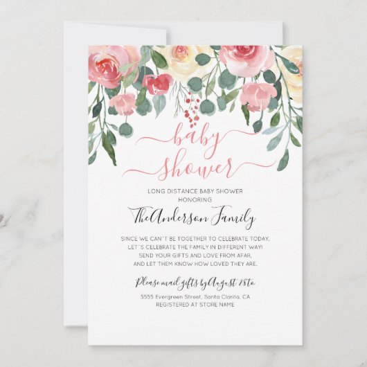 長距離メールによるベビーシャワー 招待状 (正面)