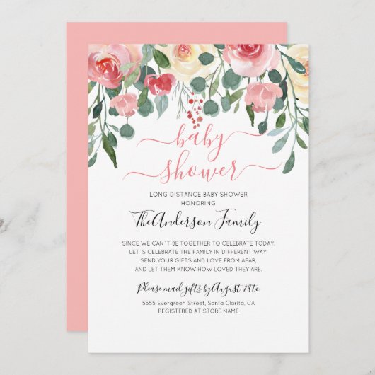 長距離メールによるベビーシャワー 招待状 (正面/裏面)