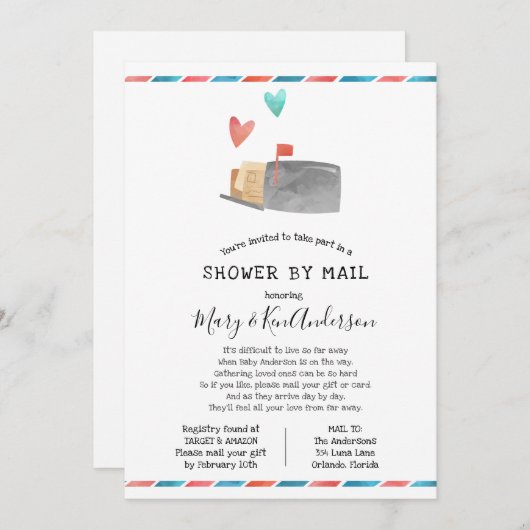 長距離赤ちゃんシャワー付き郵便縁ど付き 招待状 (正面/裏面)