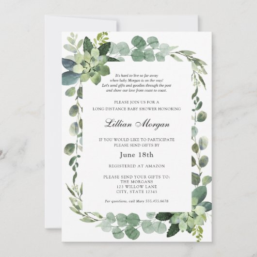 長距離赤ちゃんシャワー(郵便) 招待状 (正面)