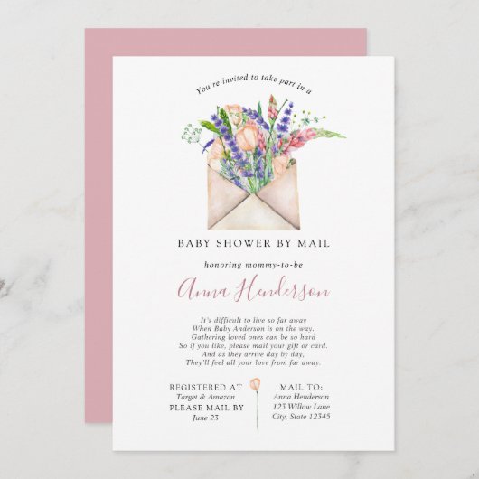 長距離赤ちゃんシャワー（郵便） 招待状 (正面/裏面)
