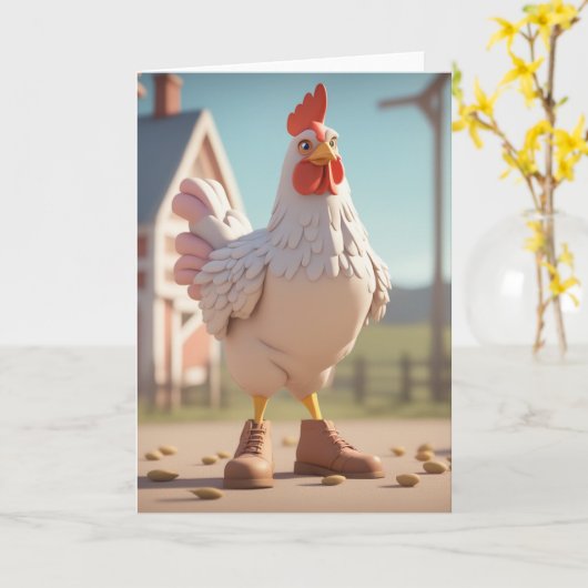 長靴を履いた鶏 カード (黄色い花)