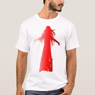 長髪の女性の赤いシルエット Tシャツ