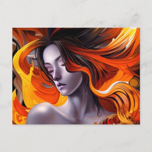 長髪の美しいマンガアニメ女性 ポストカード (正面)