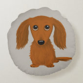 長髪の赤いダクシュント|かわいい漫画のウィーナー犬 ラウンドクッション (裏面)