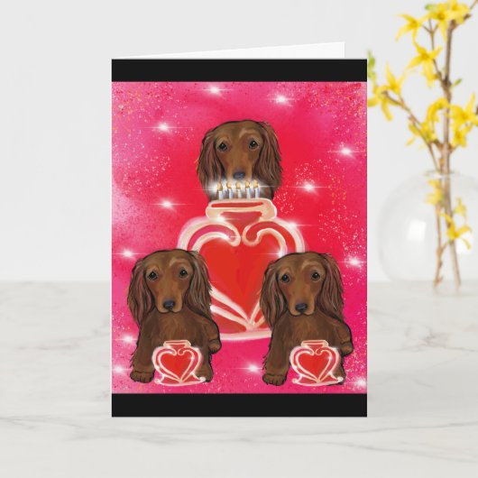 長髪の赤いドキシー カード (黄色い花)