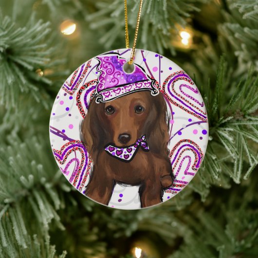 長髪の赤いドキシー セラミックオーナメント (ツリー)