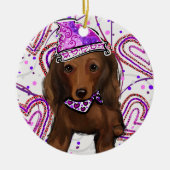 長髪の赤いドキシー セラミックオーナメント (正面)