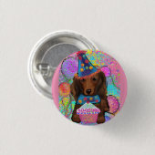 長髪の赤いドキシー 缶バッジ (正面&裏面)