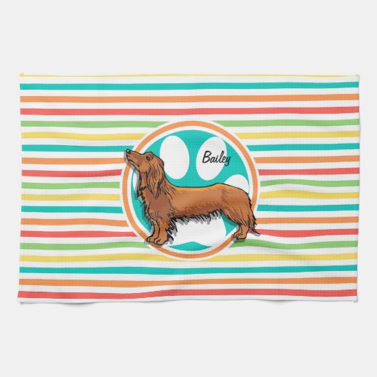 長髪ダシュント明るいレインボーストライプズ キッチンタオル (横)